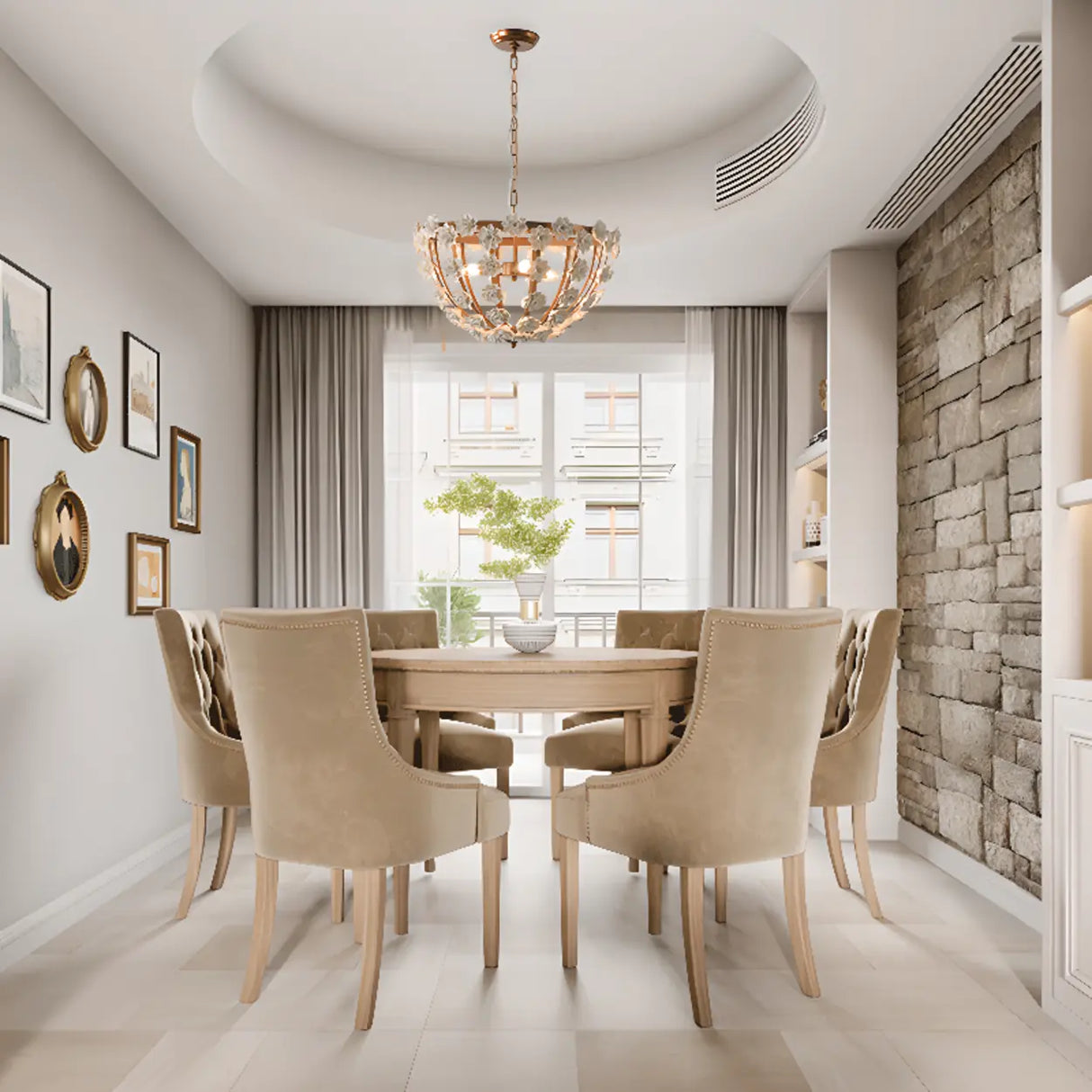 Adjustable Height Ceramics Flower Vintage Chandelier Image - 4