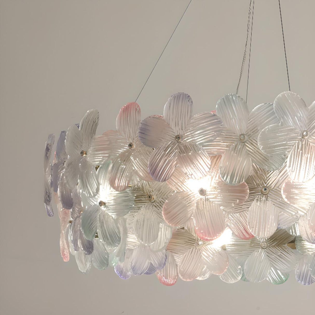 Adjustable Height Elegant Floral Glass Pendant Chandelier Image - 7