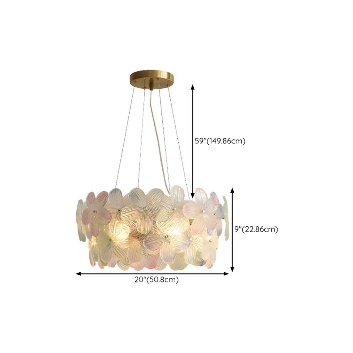 Adjustable Height Elegant Floral Glass Pendant Chandelier