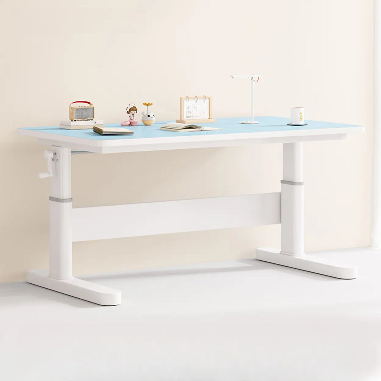 Adjustable Height Ergonomic Blue Wood Kids Writing Desk Image - 2