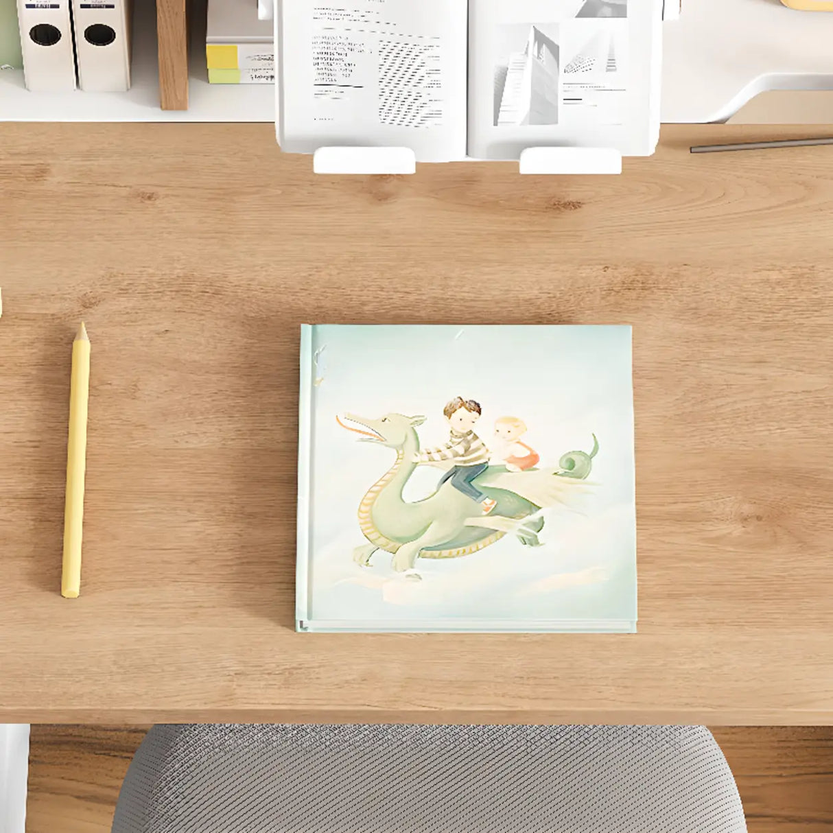 Adjustable Height Ergonomic Wood Kids Desk with Shelves Image - 11