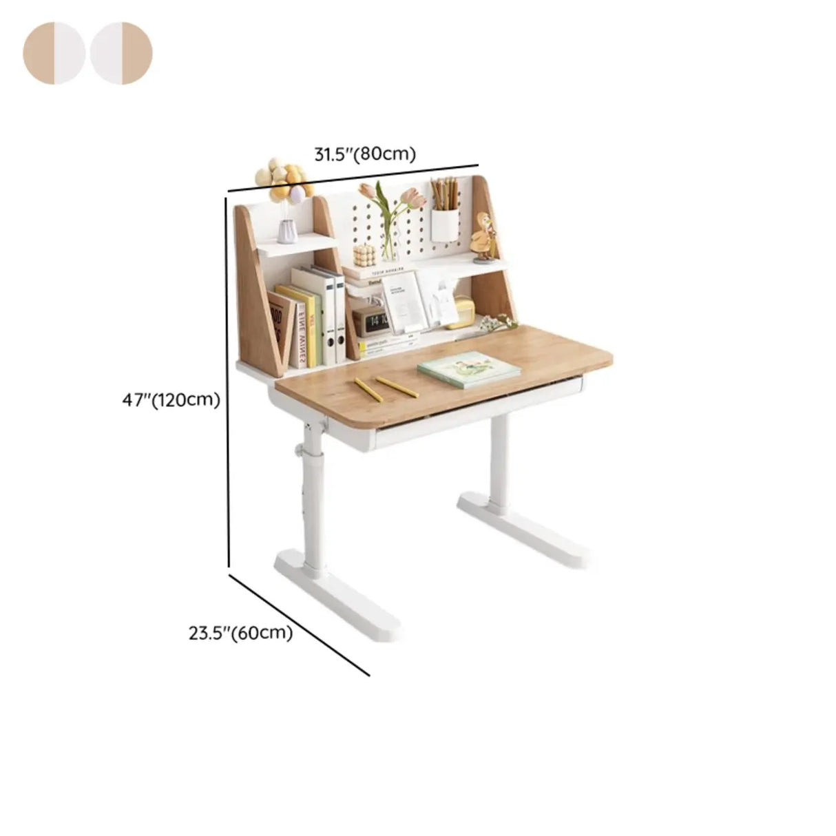 Adjustable Height Ergonomic Wood Kids Desk with Shelves
