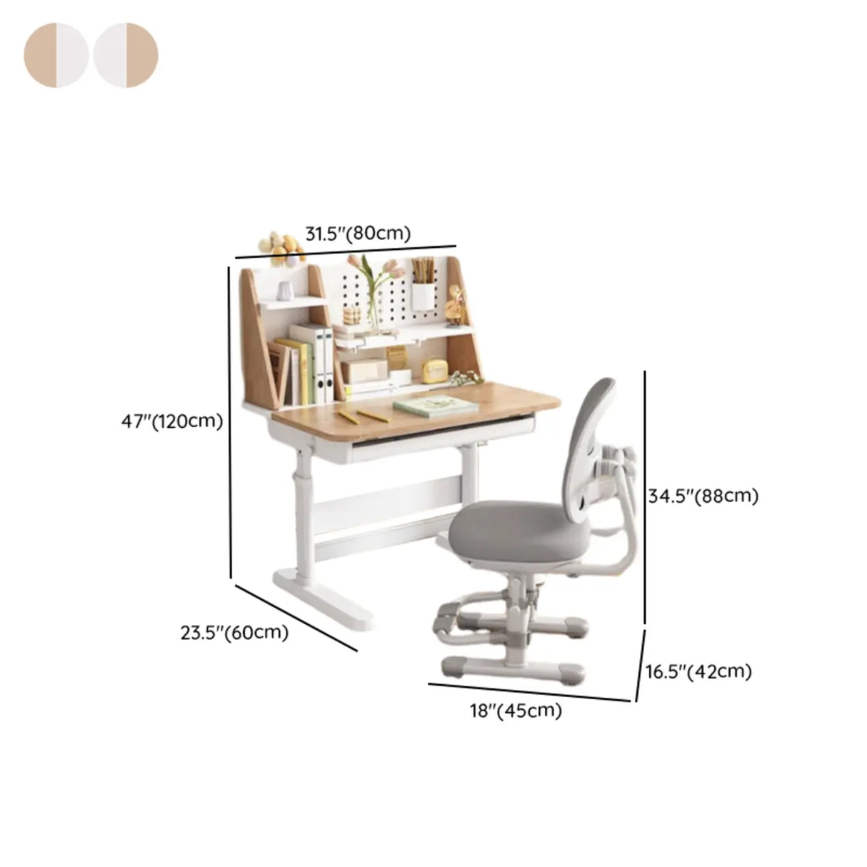 Adjustable Height Ergonomic Wood Kids Desk with Shelves Image - 17
