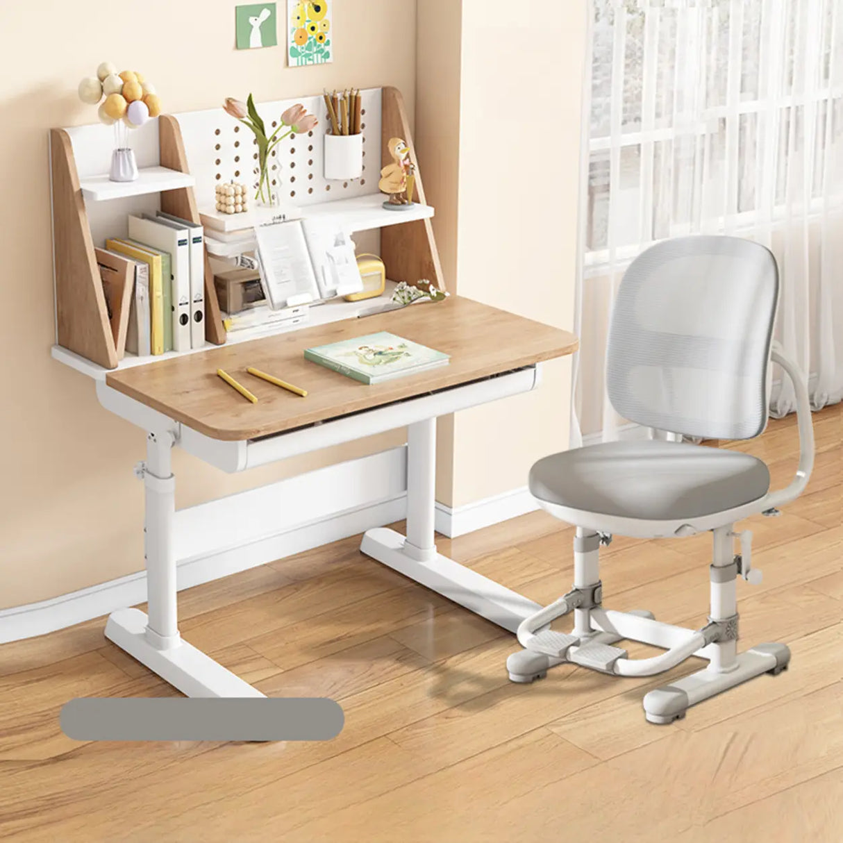 Adjustable Height Ergonomic Wood Kids Desk with Shelves Image - 3
