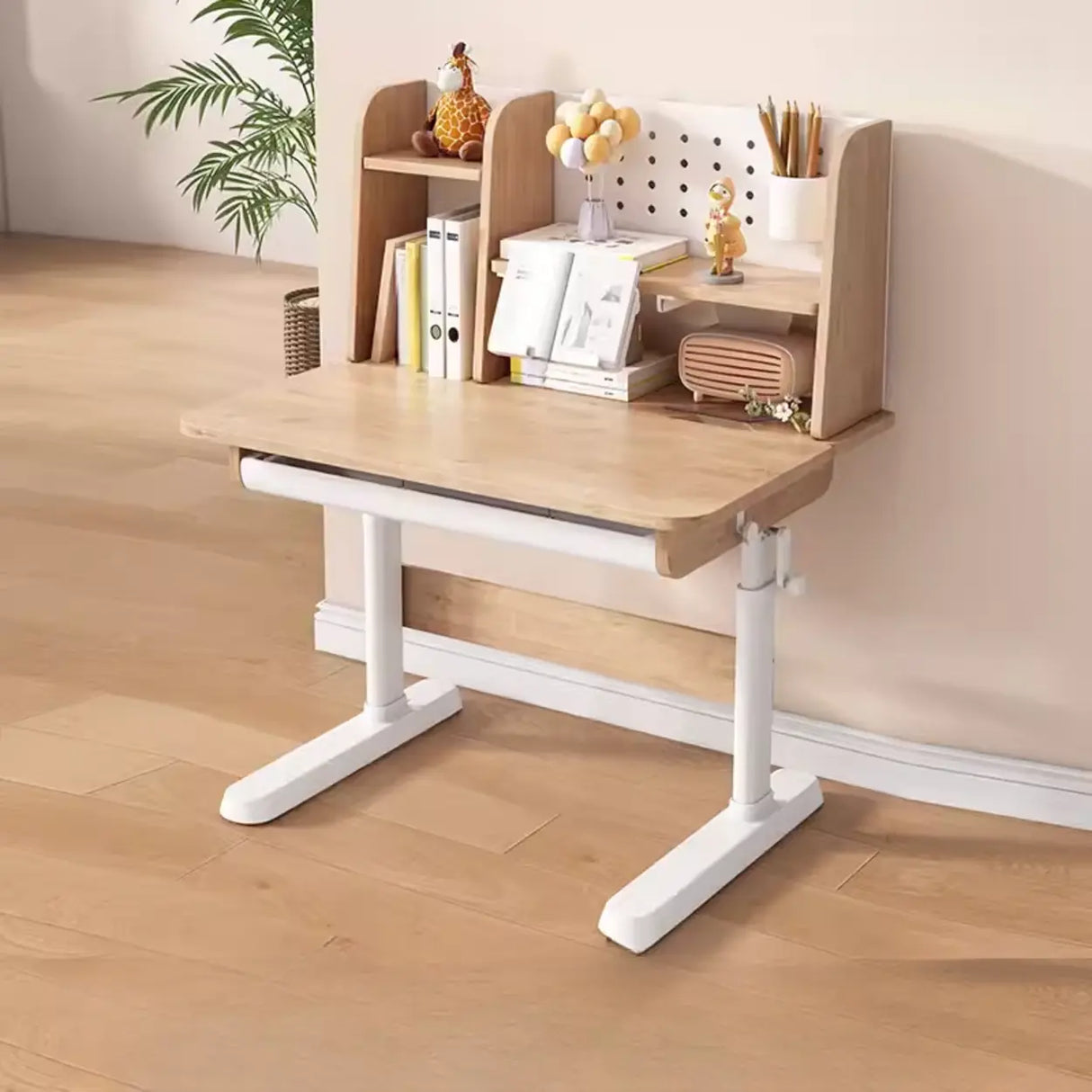 Adjustable Height Ergonomic Wood Kids Desk with Shelves Image - 5
