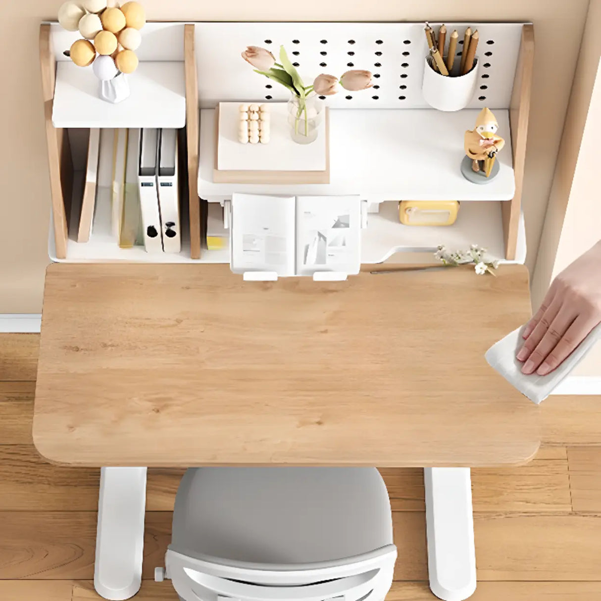 Adjustable Height Ergonomic Wood Kids Desk with Shelves Image - 6