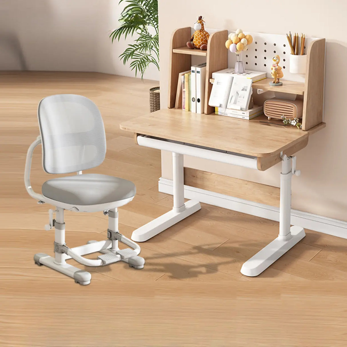 Adjustable Height Ergonomic Wood Kids Desk with Shelves Image - 7