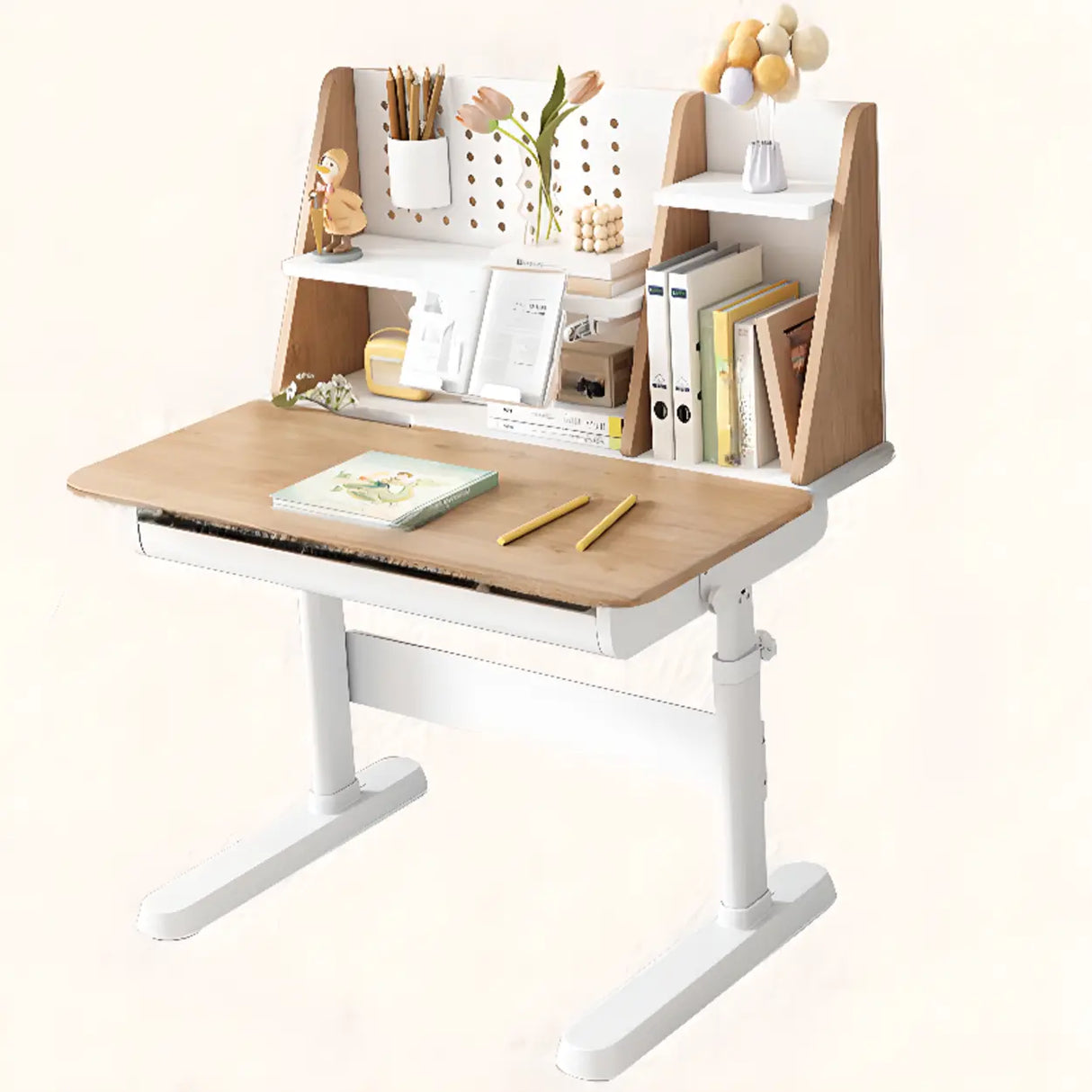 Adjustable Height Ergonomic Wood Kids Desk with Shelves Image - 8