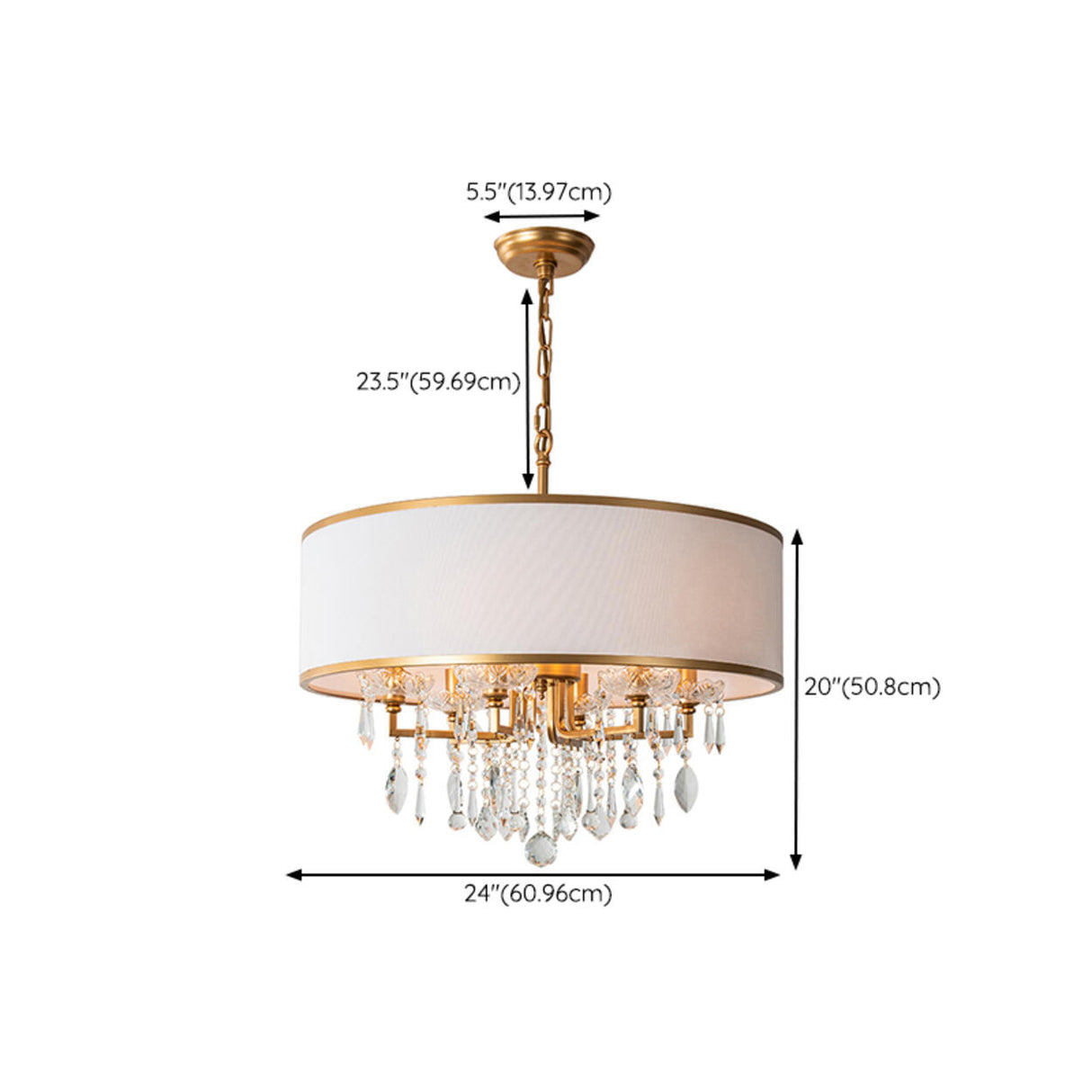Adjustable Height Fabric Drum Crystal Chandelier