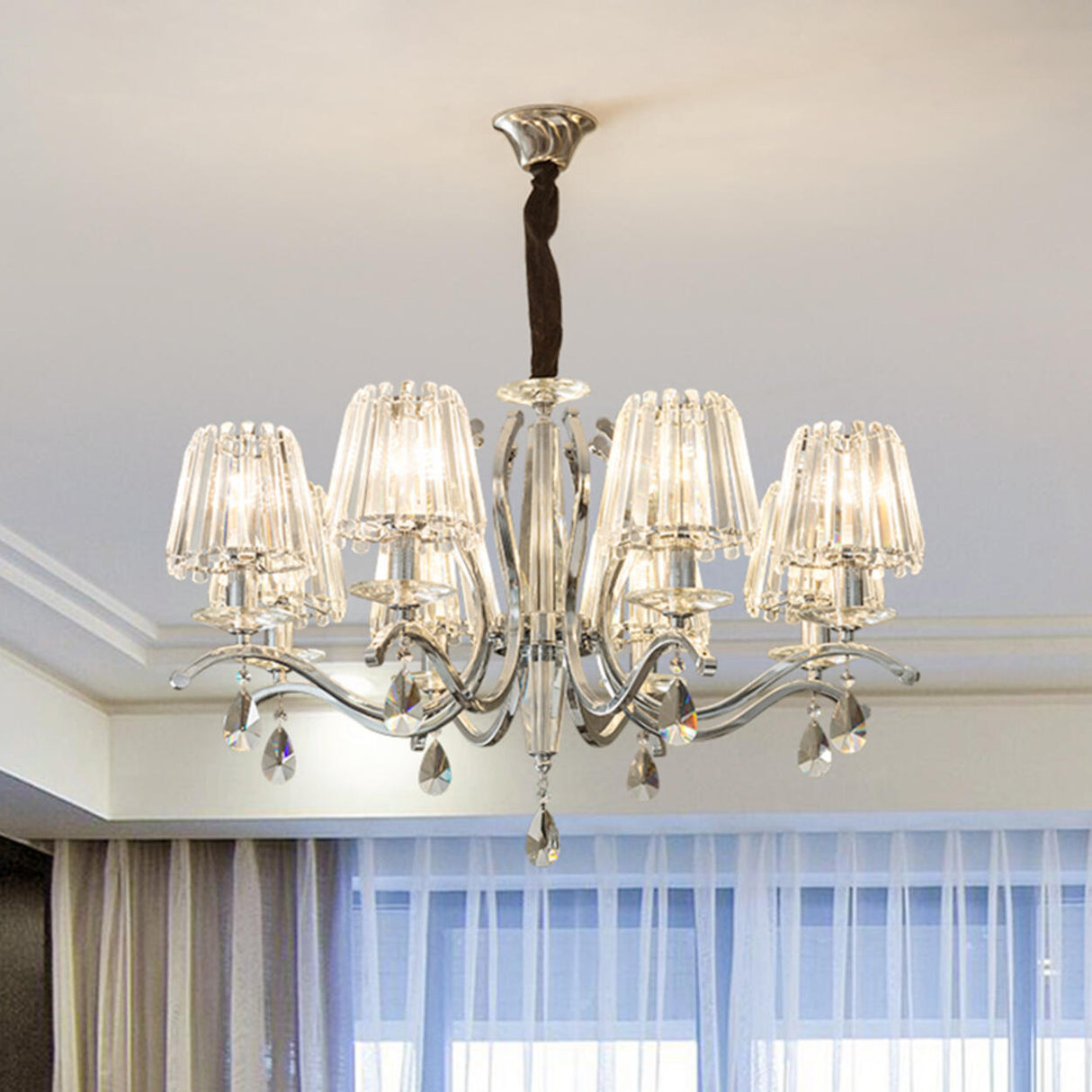 Adjustable Height Geometric Translucent Crystal Chandelier Image - 1