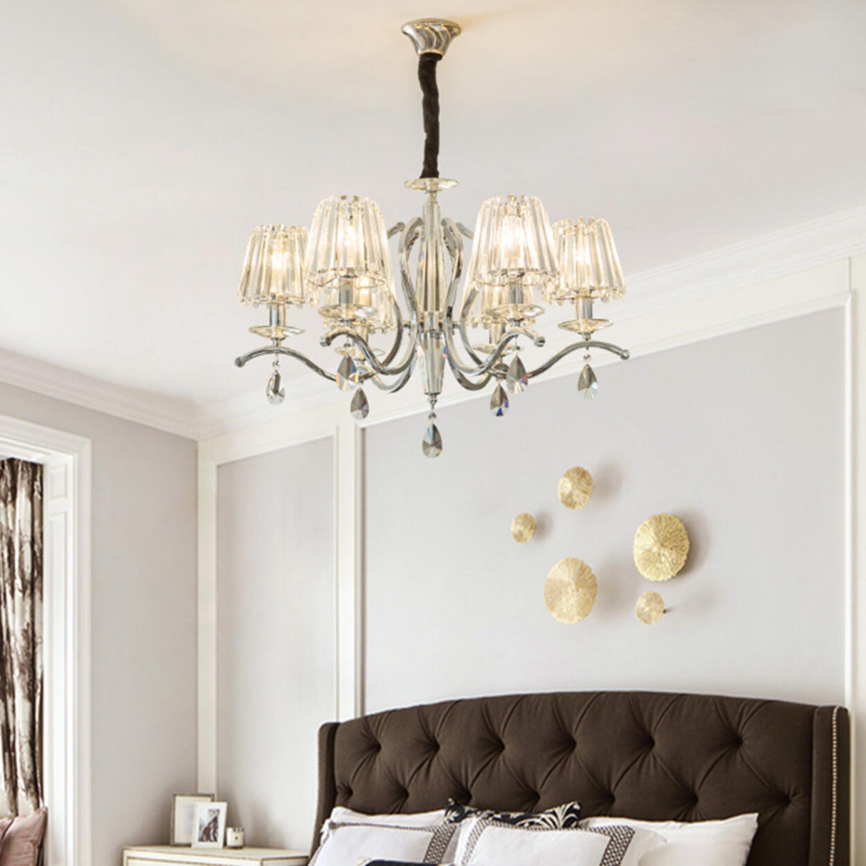 Adjustable Height Geometric Translucent Crystal Chandelier Image - 14