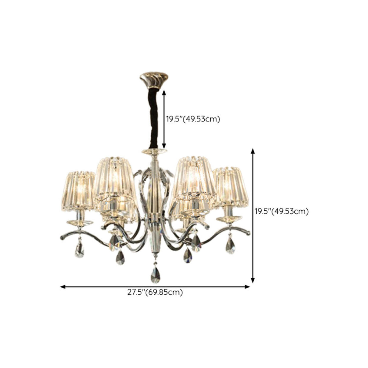 Adjustable Height Geometric Translucent Crystal Chandelier