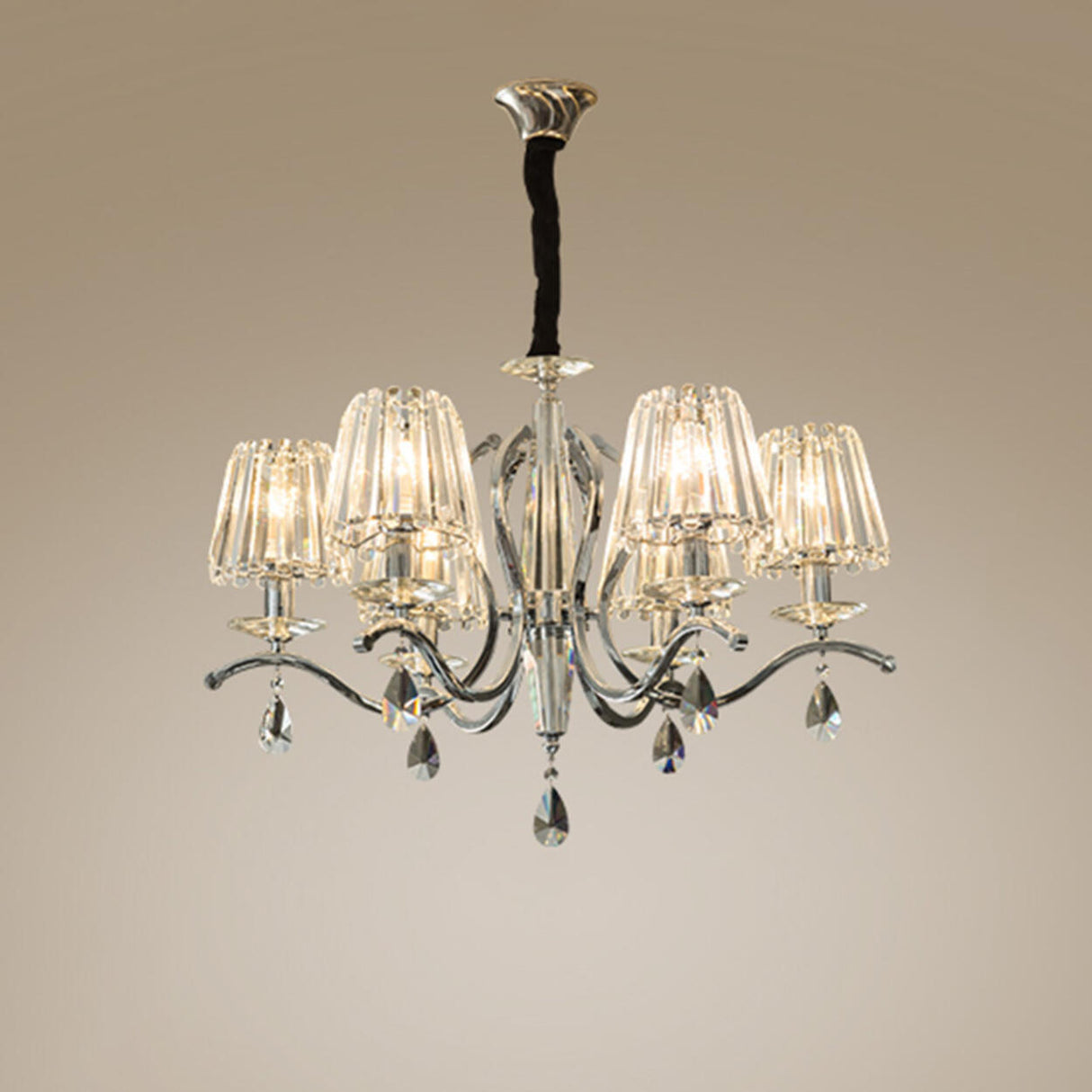 Adjustable Height Geometric Translucent Crystal Chandelier Image - 2