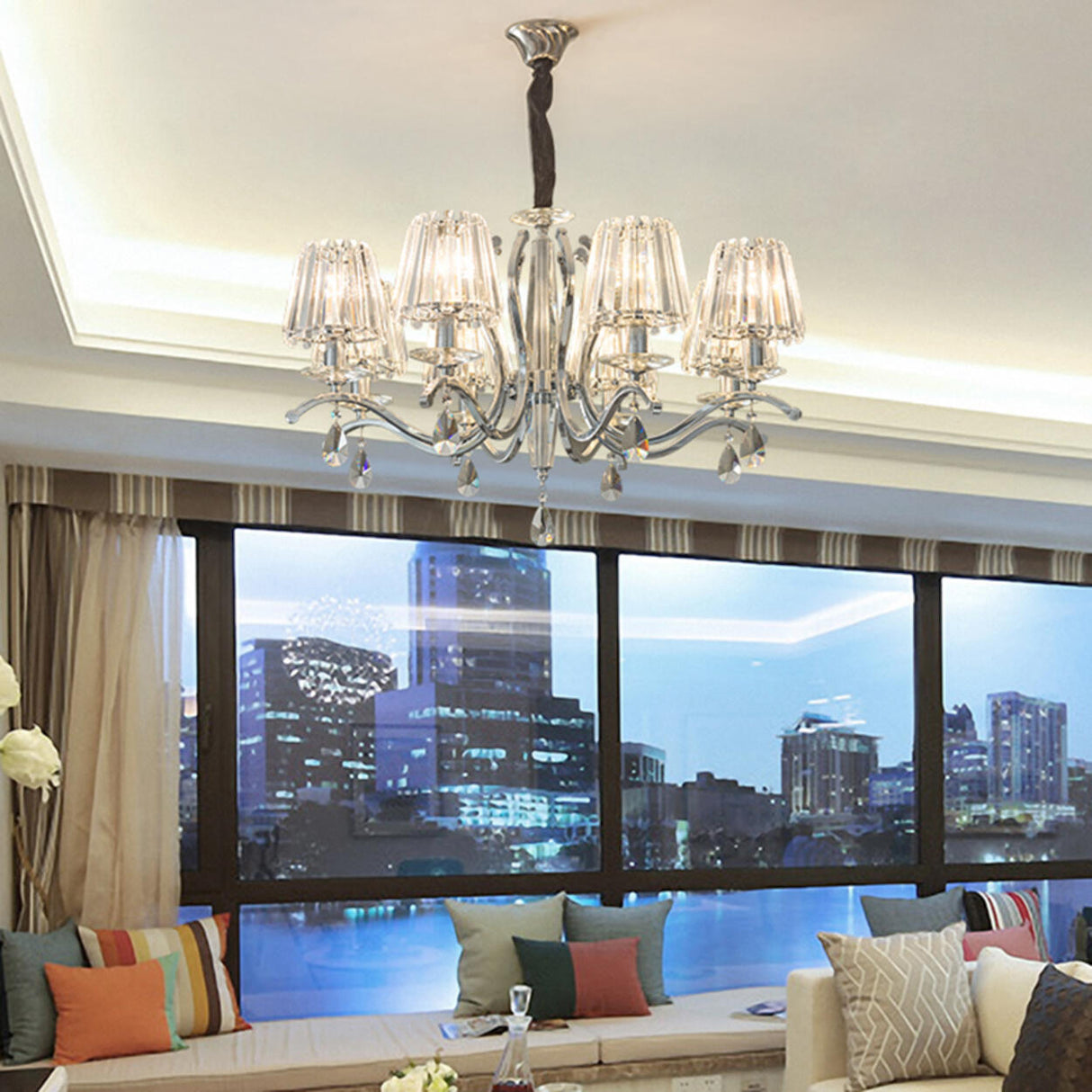 Adjustable Height Geometric Translucent Crystal Chandelier Image - 5