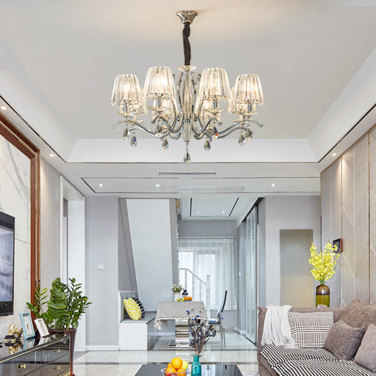 Adjustable Height Geometric Translucent Crystal Chandelier Image - 6