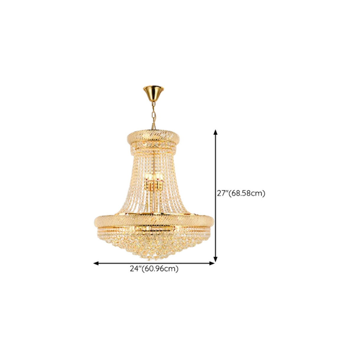 Adjustable Height Grand Gold Crystal Tiered Chandelier