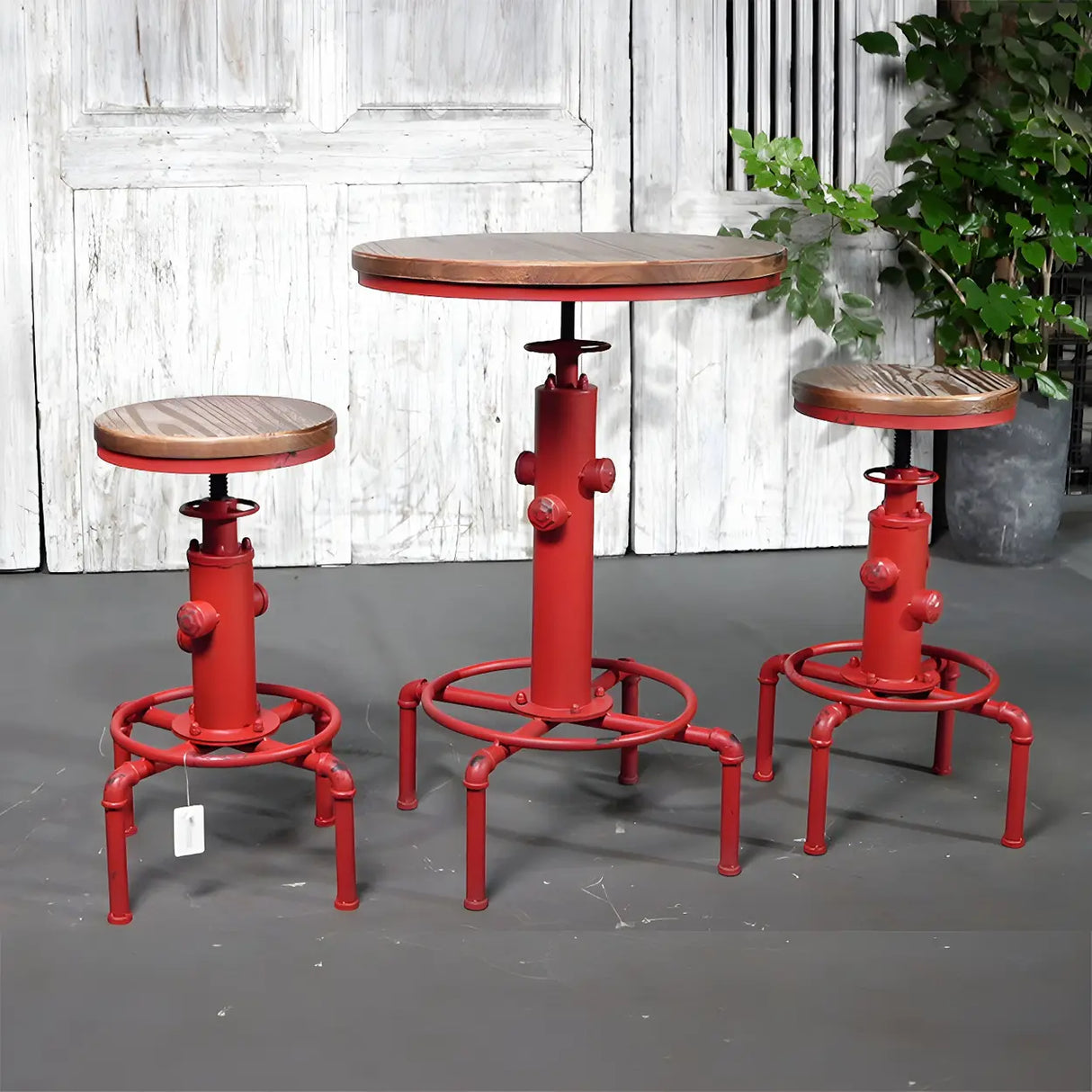 Adjustable Height Industrial Bar Table with Wood Top Image - 1