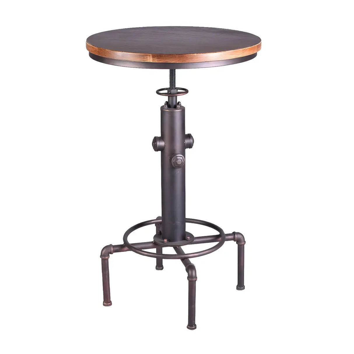 Adjustable Height Industrial Bar Table with Wood Top Image - 4