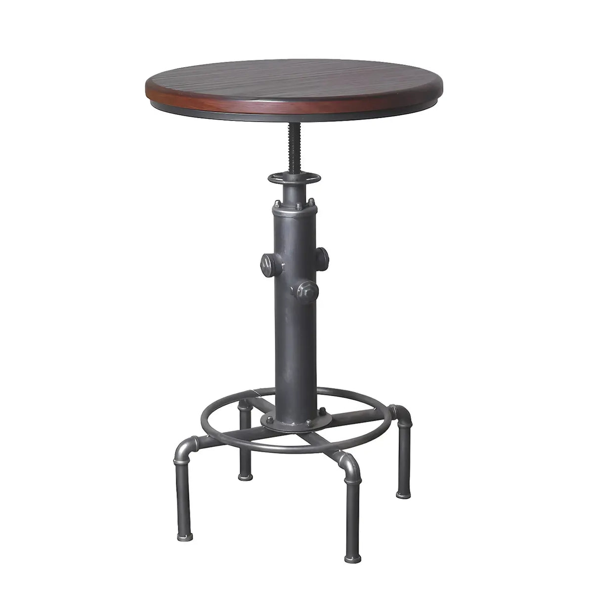 Adjustable Height Industrial Bar Table with Wood Top Image - 5