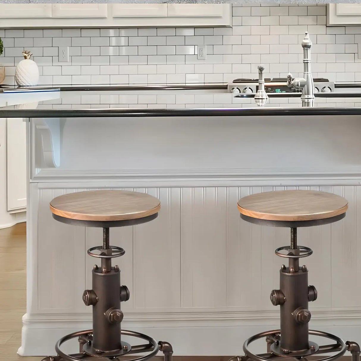 Adjustable Height Industrial Bar Table with Wood Top Image - 8