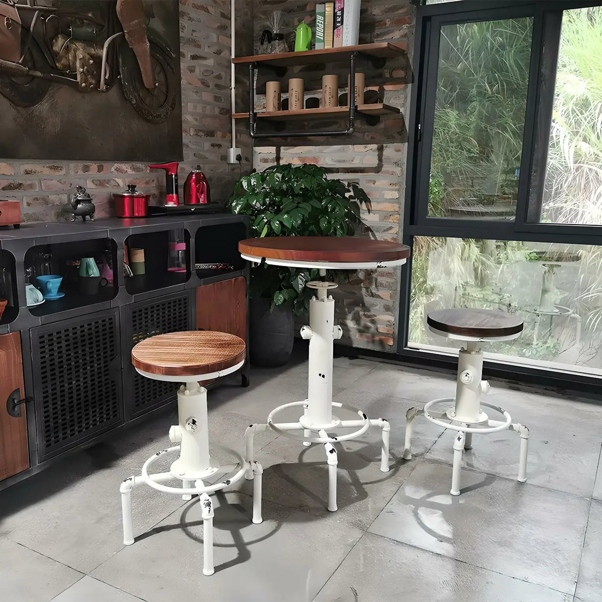 Adjustable Height Industrial Bar Table with Wood Top Image - 9