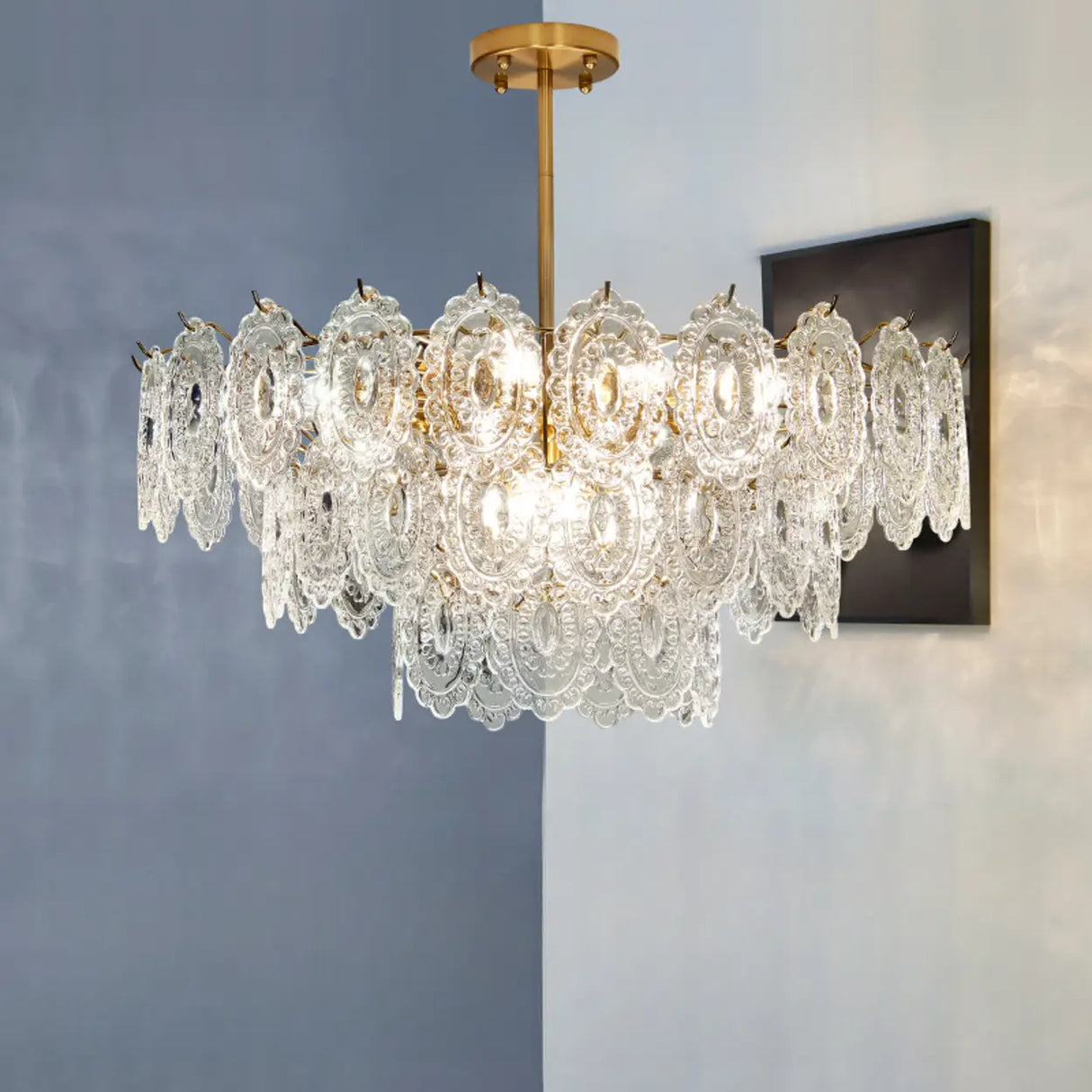 Adjustable Height Luxury Clear Crystal Petal Disc Chandelier Image - 9