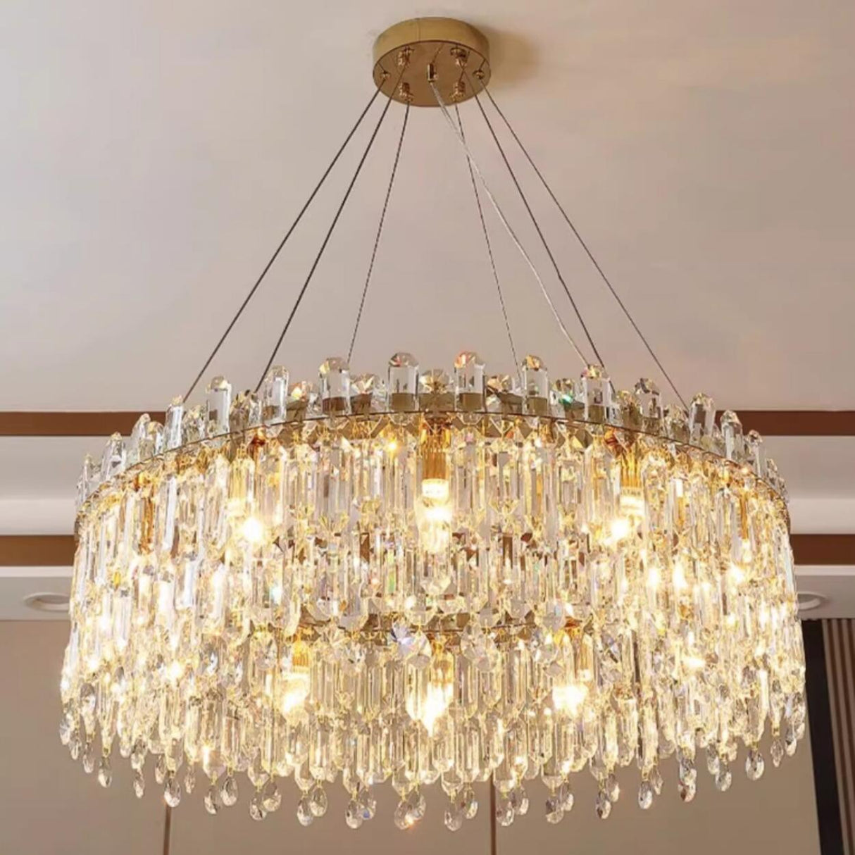 Adjustable Height Luxury Crystal Drum Chandelier Image - 10