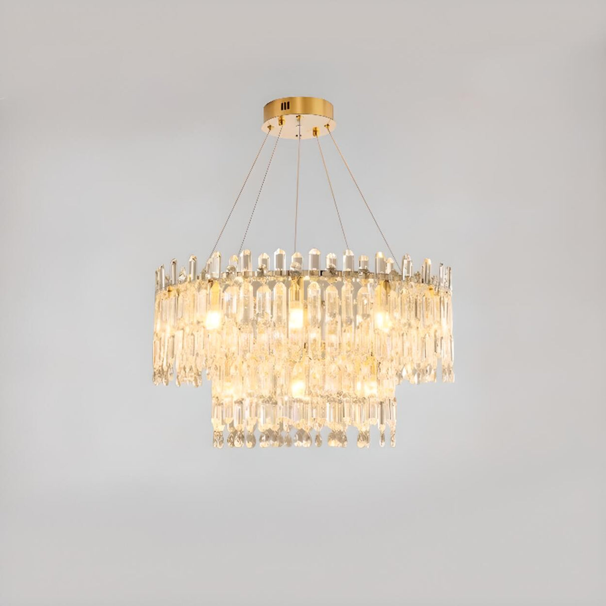 Adjustable Height Luxury Crystal Drum Chandelier Image - 6