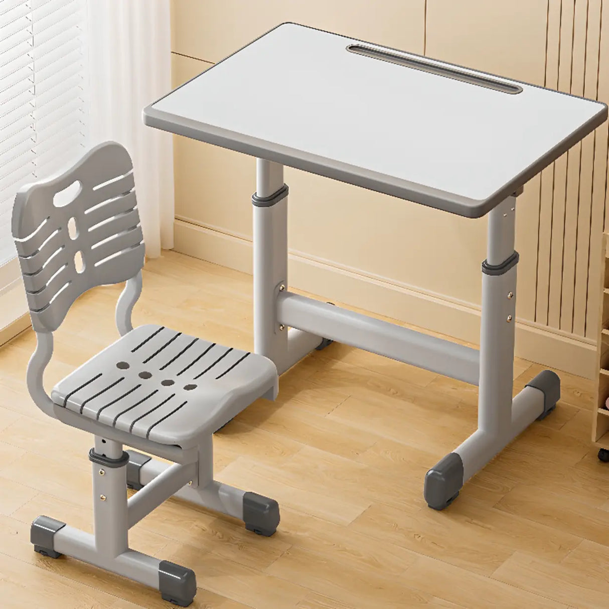 Adjustable Height Metal T-Shaped Base Kids Writing Desk Image - 1