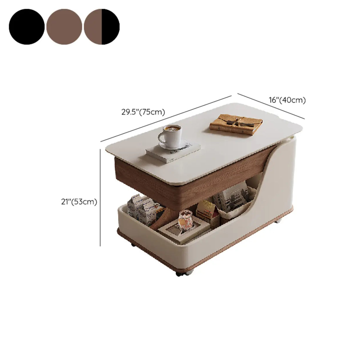 Adjustable Height Rectangular Wood Side Table with Wheels