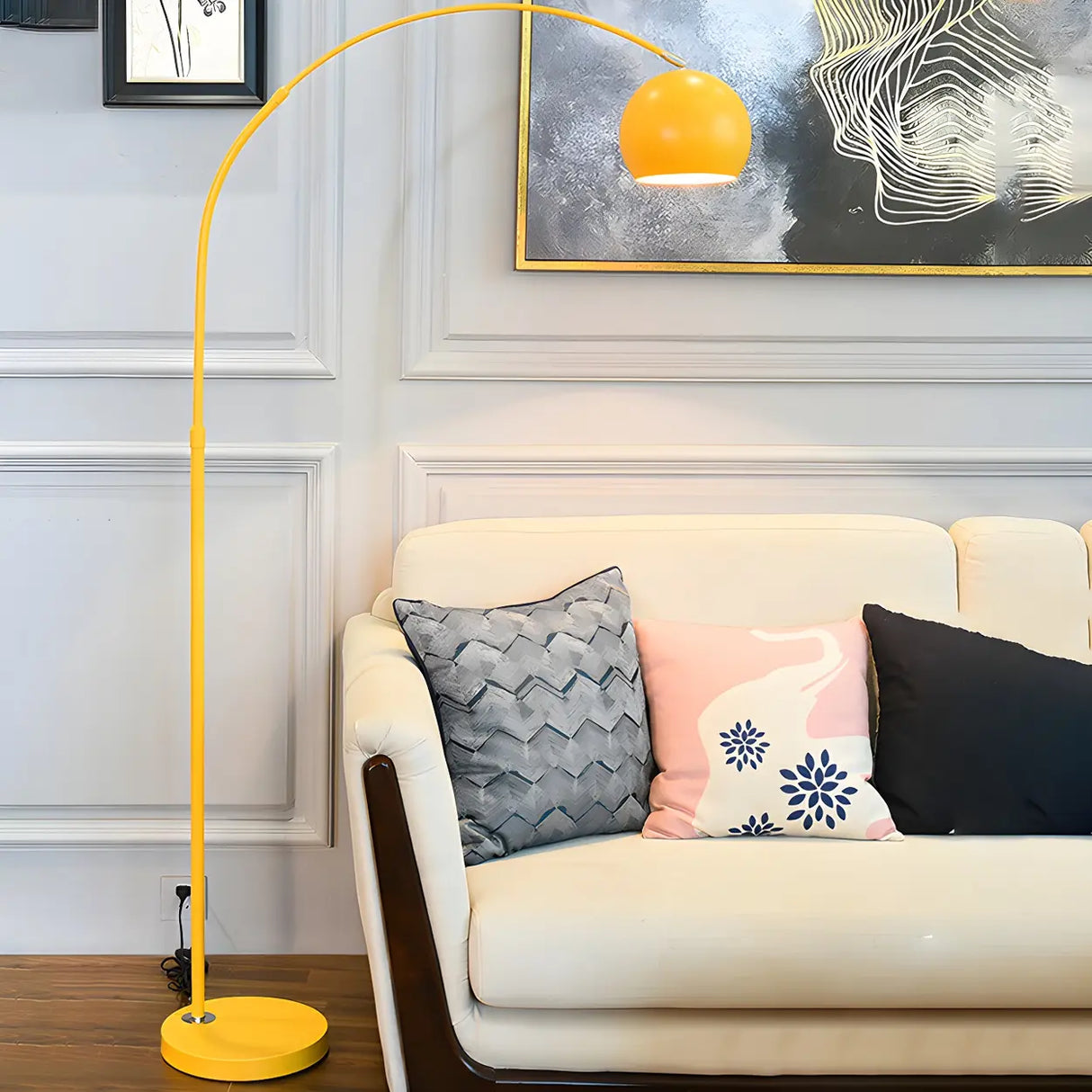 Adjustable Height Simple Yellow Dome Metal Floor Lamp Image - 1