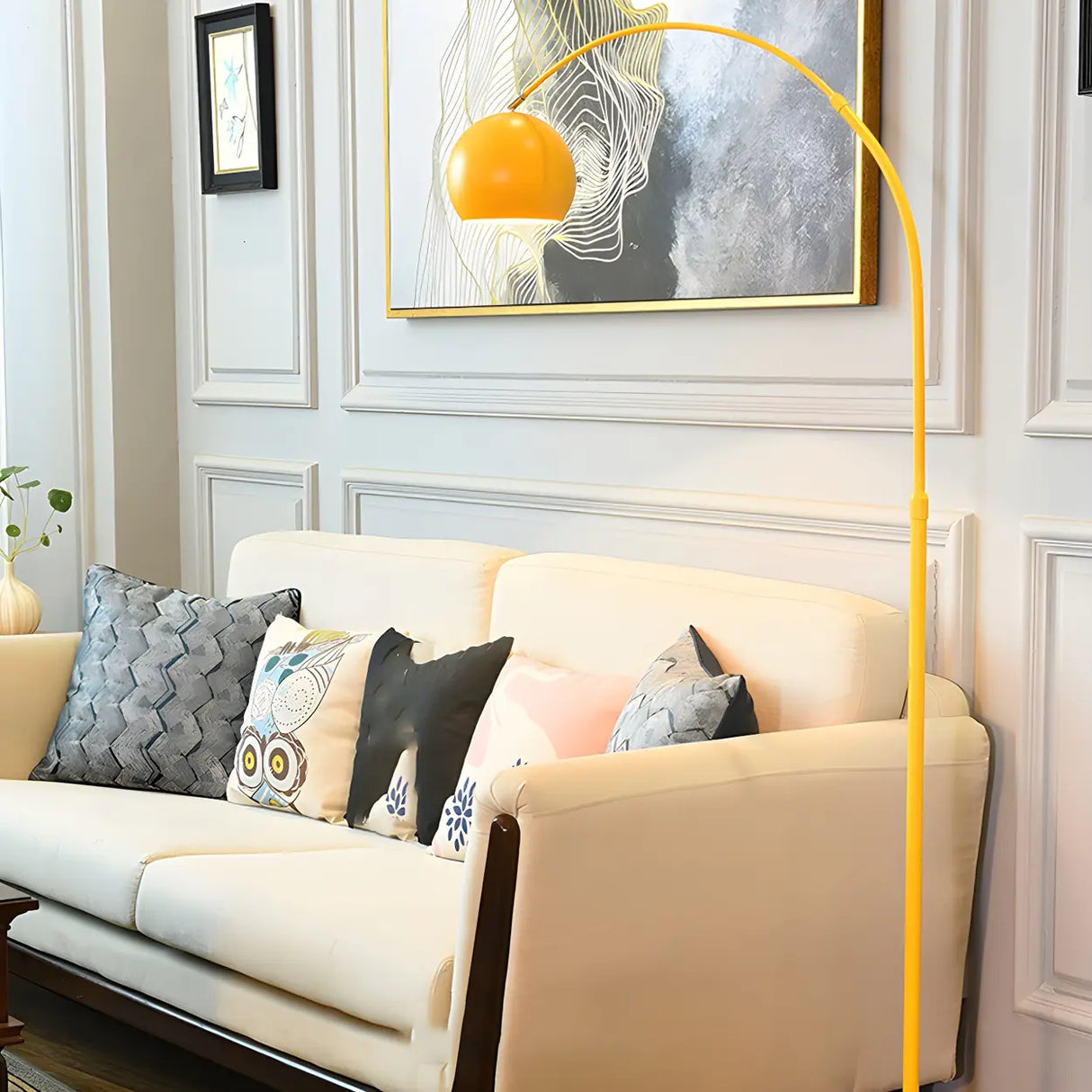 Adjustable Height Simple Yellow Dome Metal Floor Lamp Image - 18