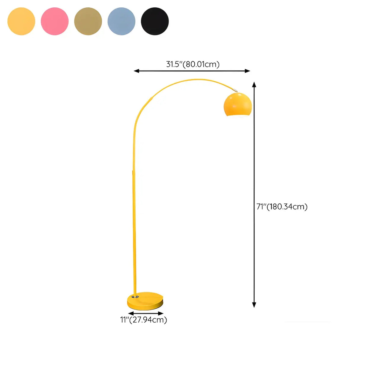 Adjustable Height Simple Yellow Dome Metal Floor Lamp