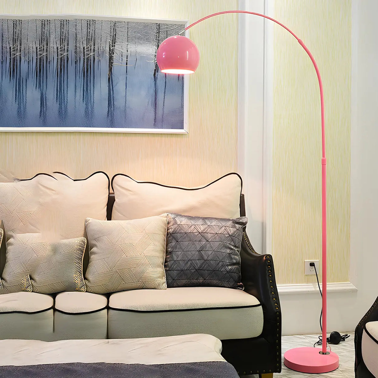 Adjustable Height Simple Yellow Dome Metal Floor Lamp Image - 3