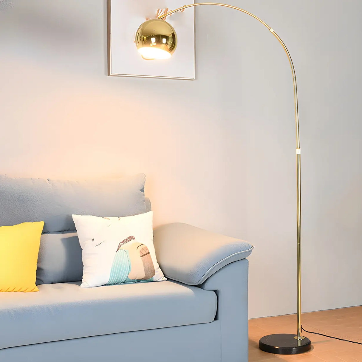 Adjustable Height Simple Yellow Dome Metal Floor Lamp Image - 5