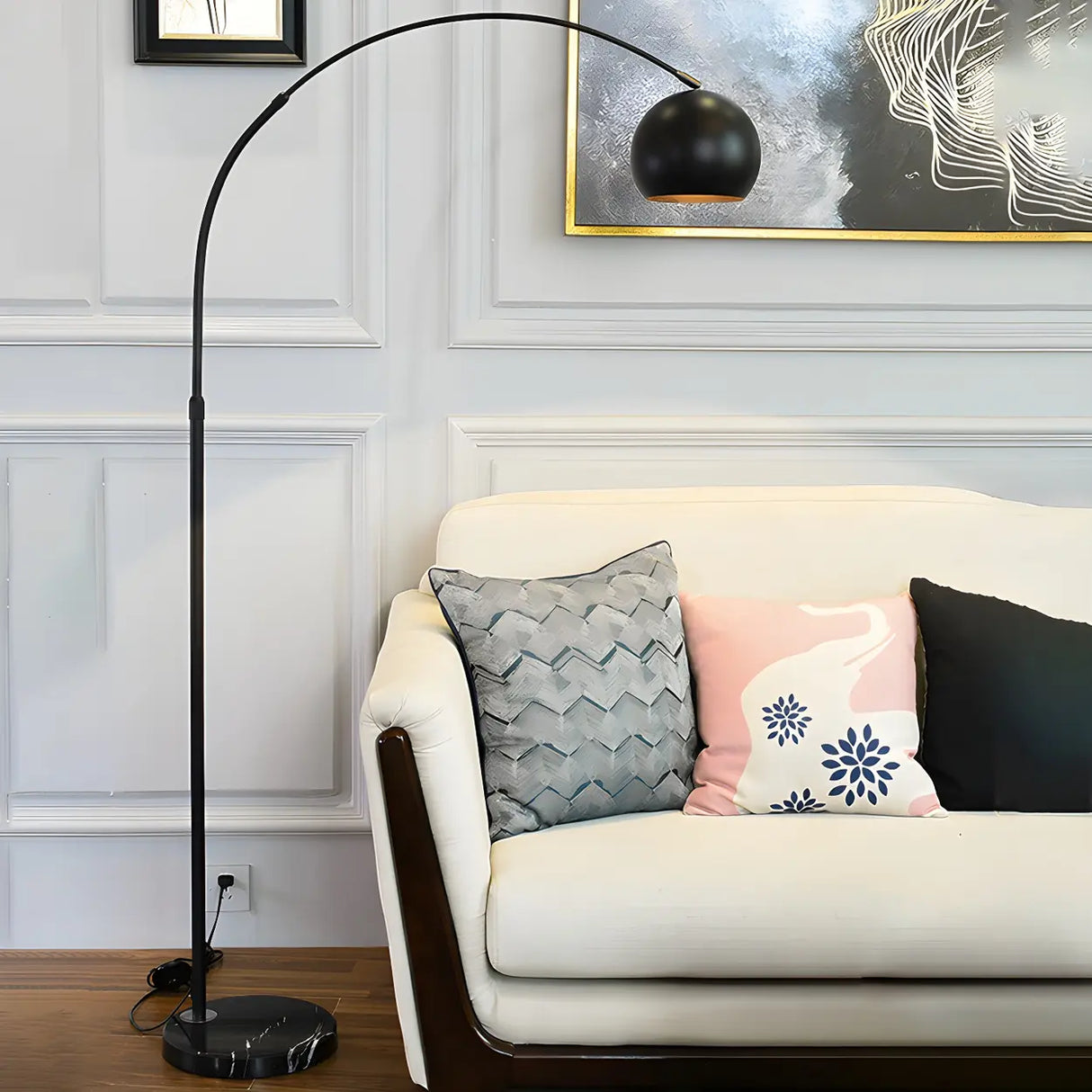 Adjustable Height Simple Yellow Dome Metal Floor Lamp Image - 7