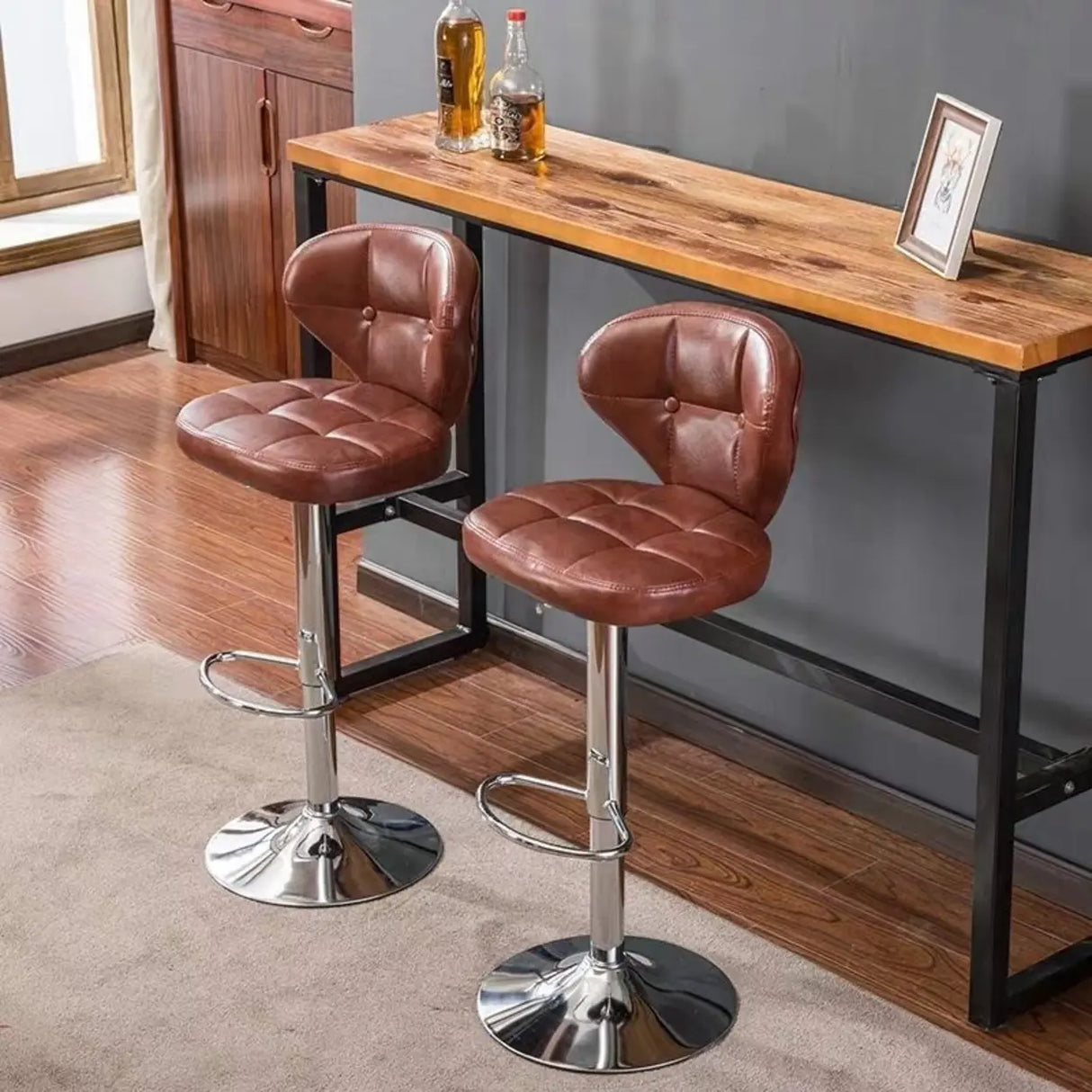 Adjustable Height Swivel Bar Stool with Cushioned Backrest Image - 6