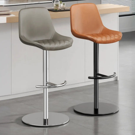 Adjustable Height Swivel Leather Bar Stool with Footrest Image - 1