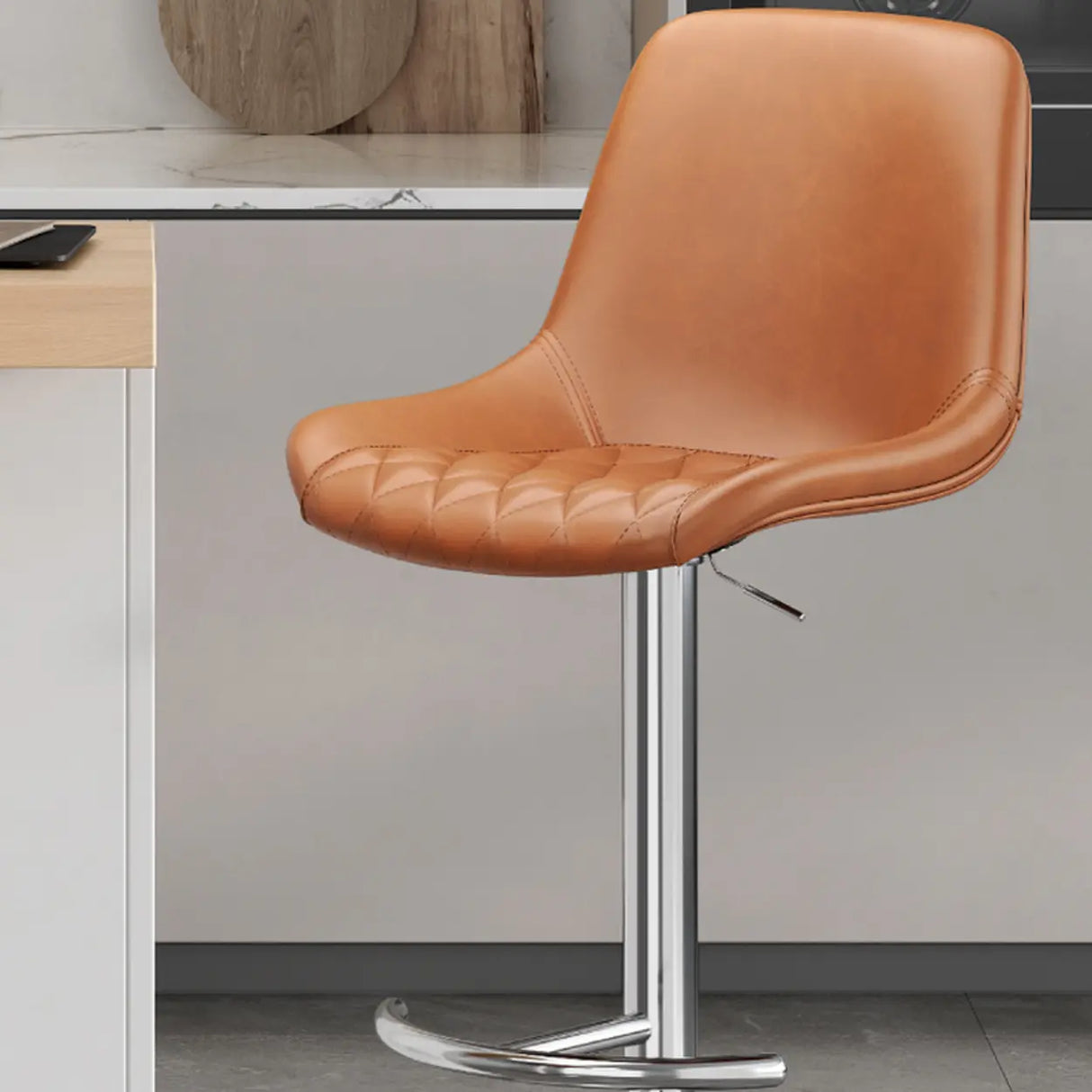 Adjustable Height Swivel Leather Bar Stool with Footrest Image - 12