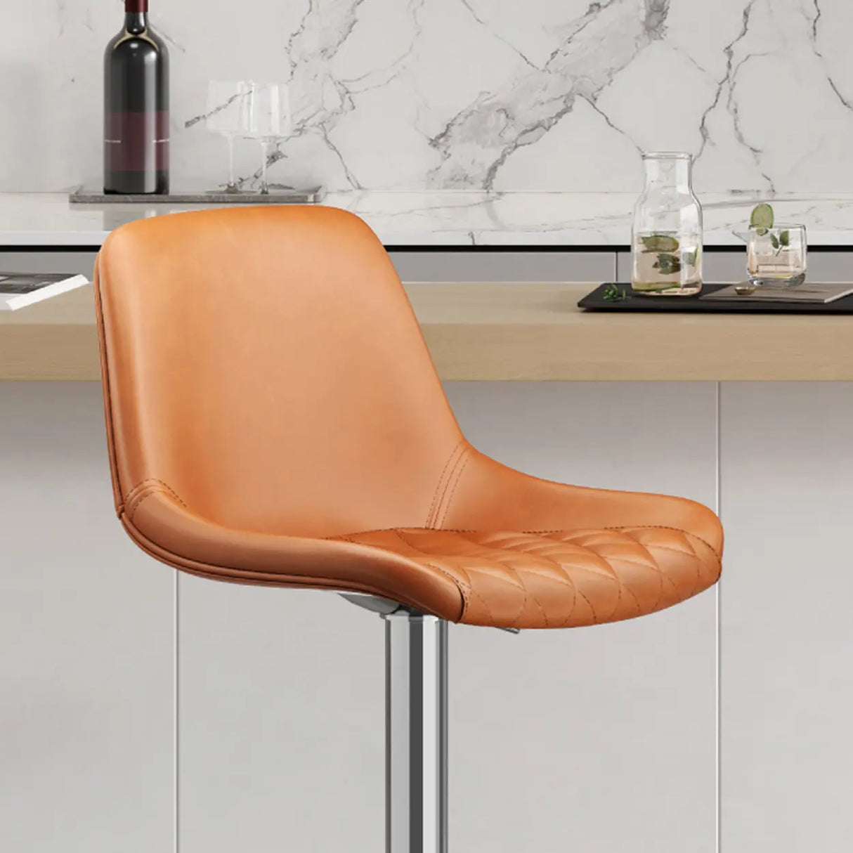 Adjustable Height Swivel Leather Bar Stool with Footrest Image - 13