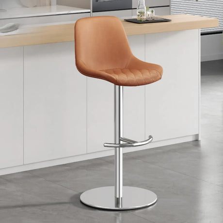Adjustable Height Swivel Leather Bar Stool with Footrest Image - 2