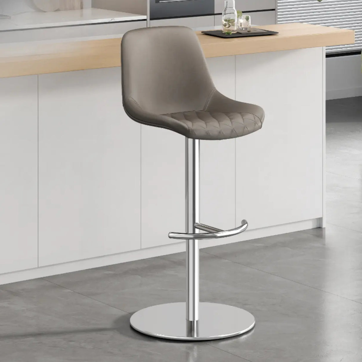 Adjustable Height Swivel Leather Bar Stool with Footrest Image - 3