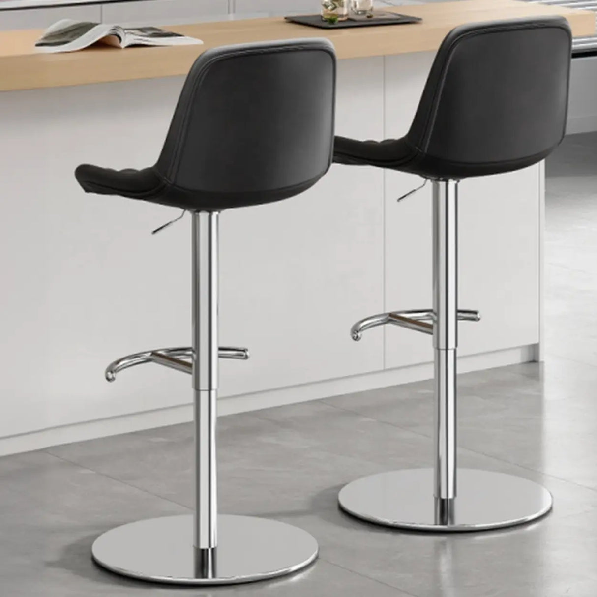 Adjustable Height Swivel Leather Bar Stool with Footrest Image - 4