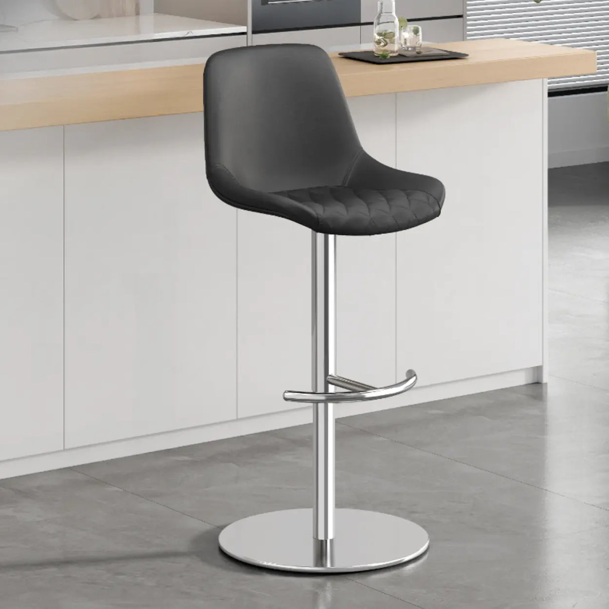 Adjustable Height Swivel Leather Bar Stool with Footrest Image - 5