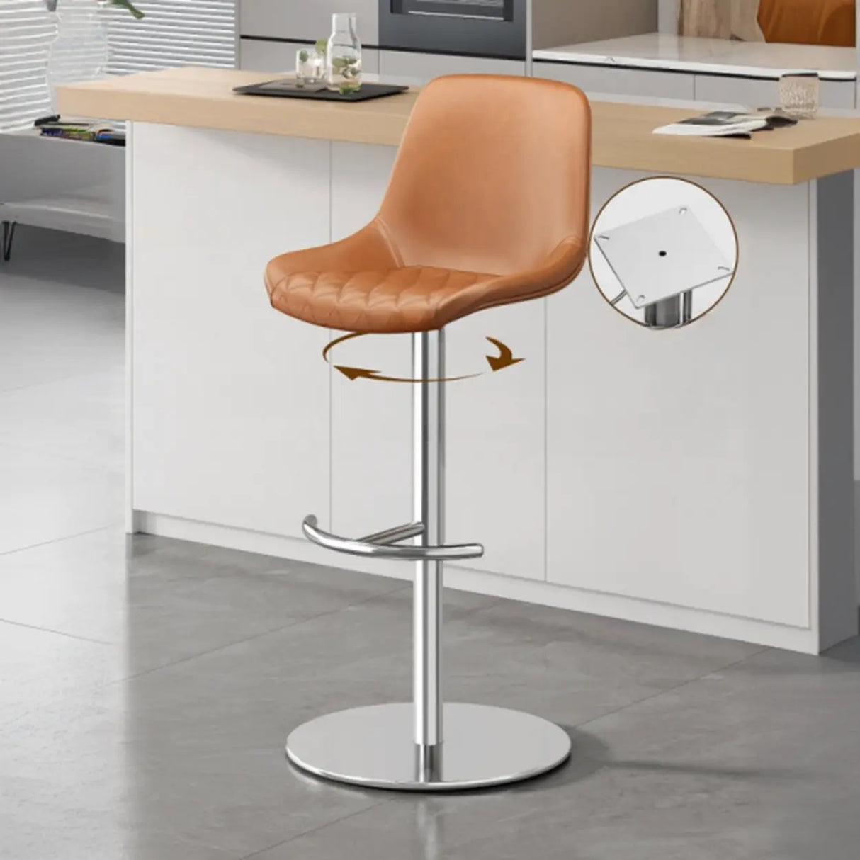 Adjustable Height Swivel Leather Bar Stool with Footrest Image - 6