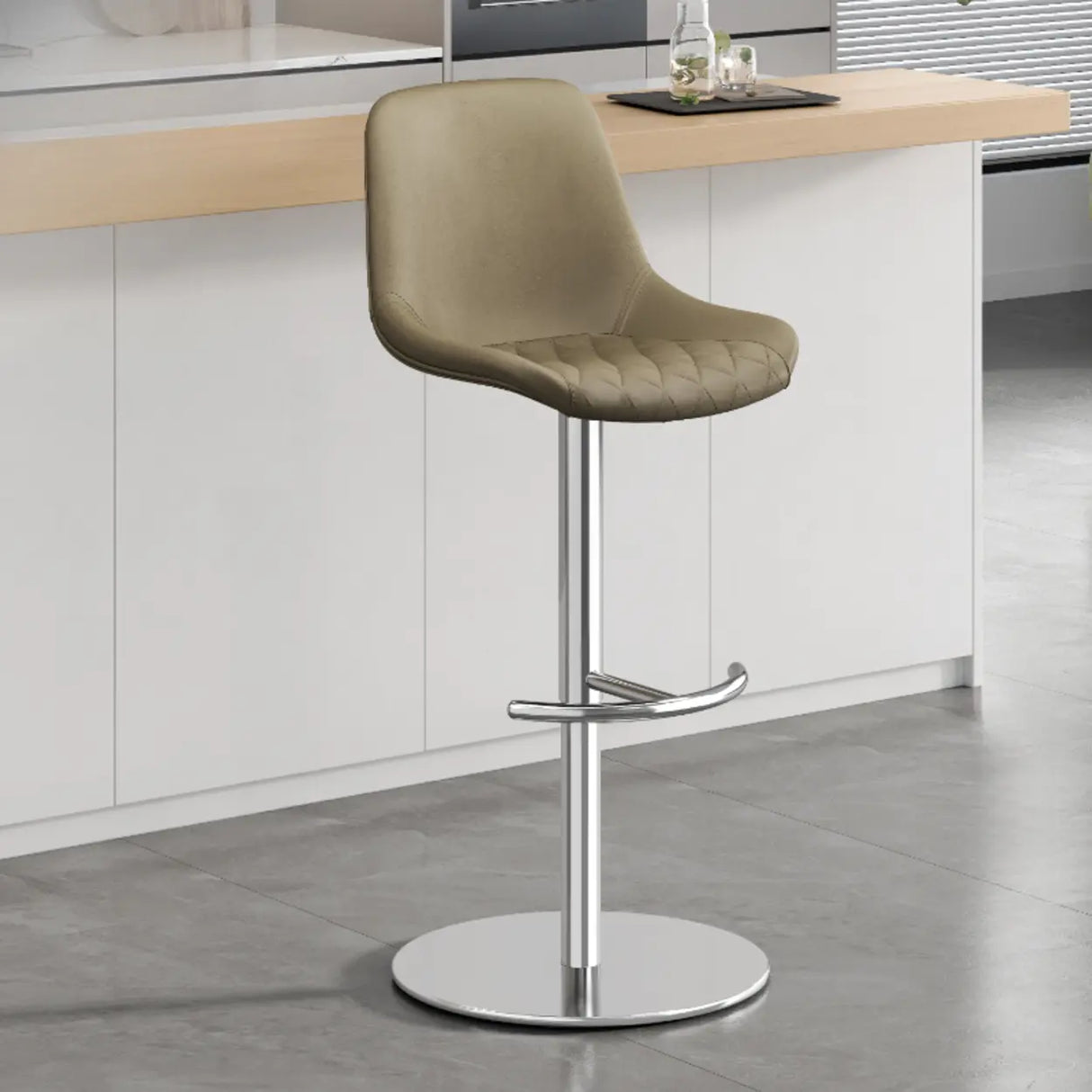Adjustable Height Swivel Leather Bar Stool with Footrest Image - 9