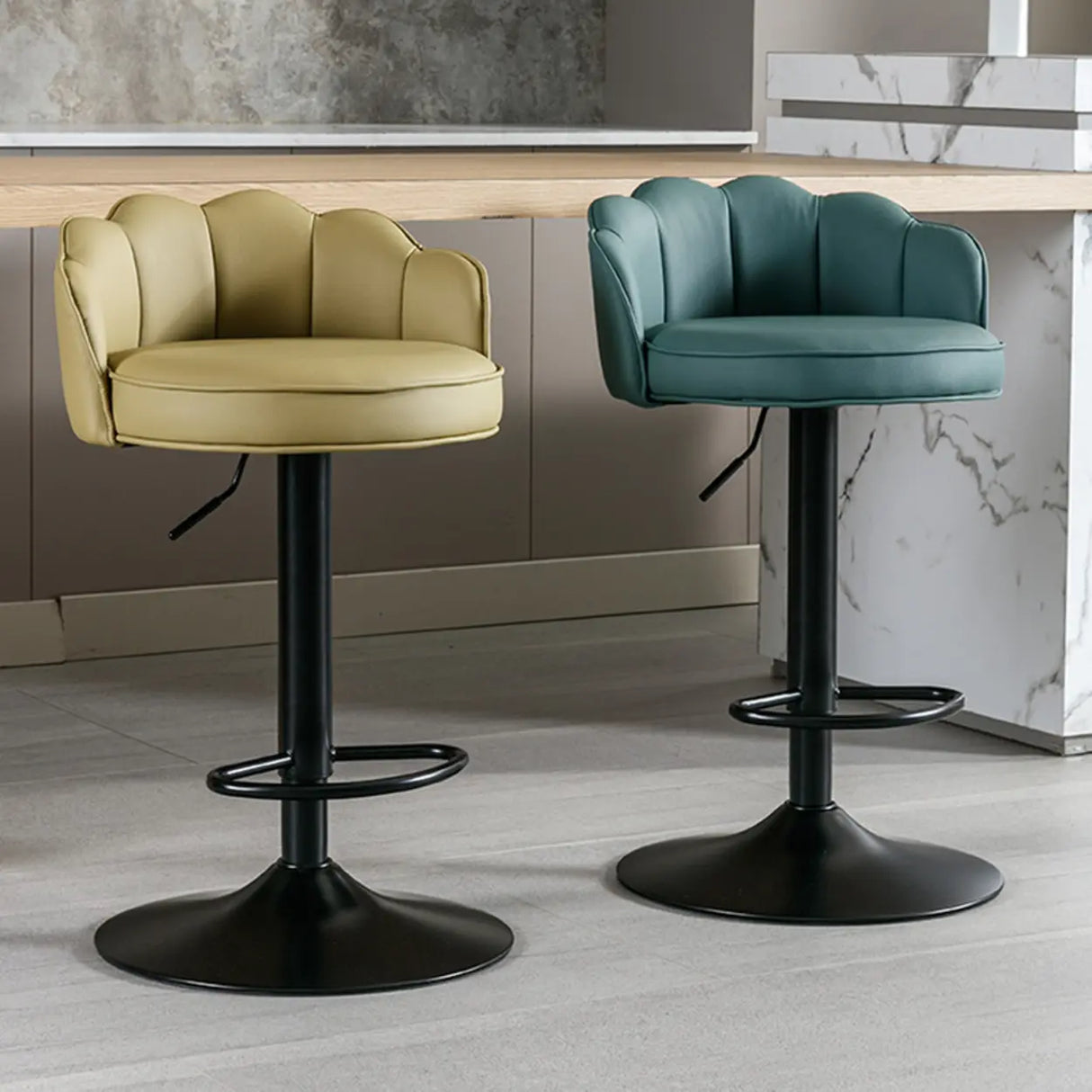 Adjustable Height Swivel Leather Curved Back Bar Stool Image - 1