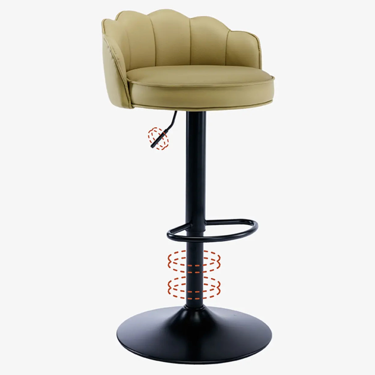 Adjustable Height Swivel Leather Curved Back Bar Stool Image - 6