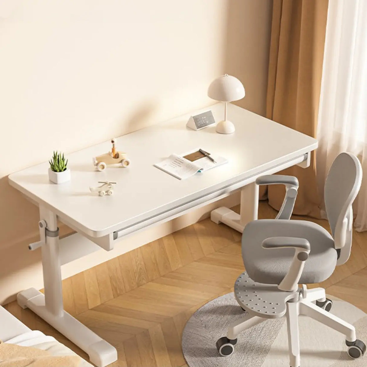 Adjustable Height White Metal Base Kids Desk with Hutch Image - 11