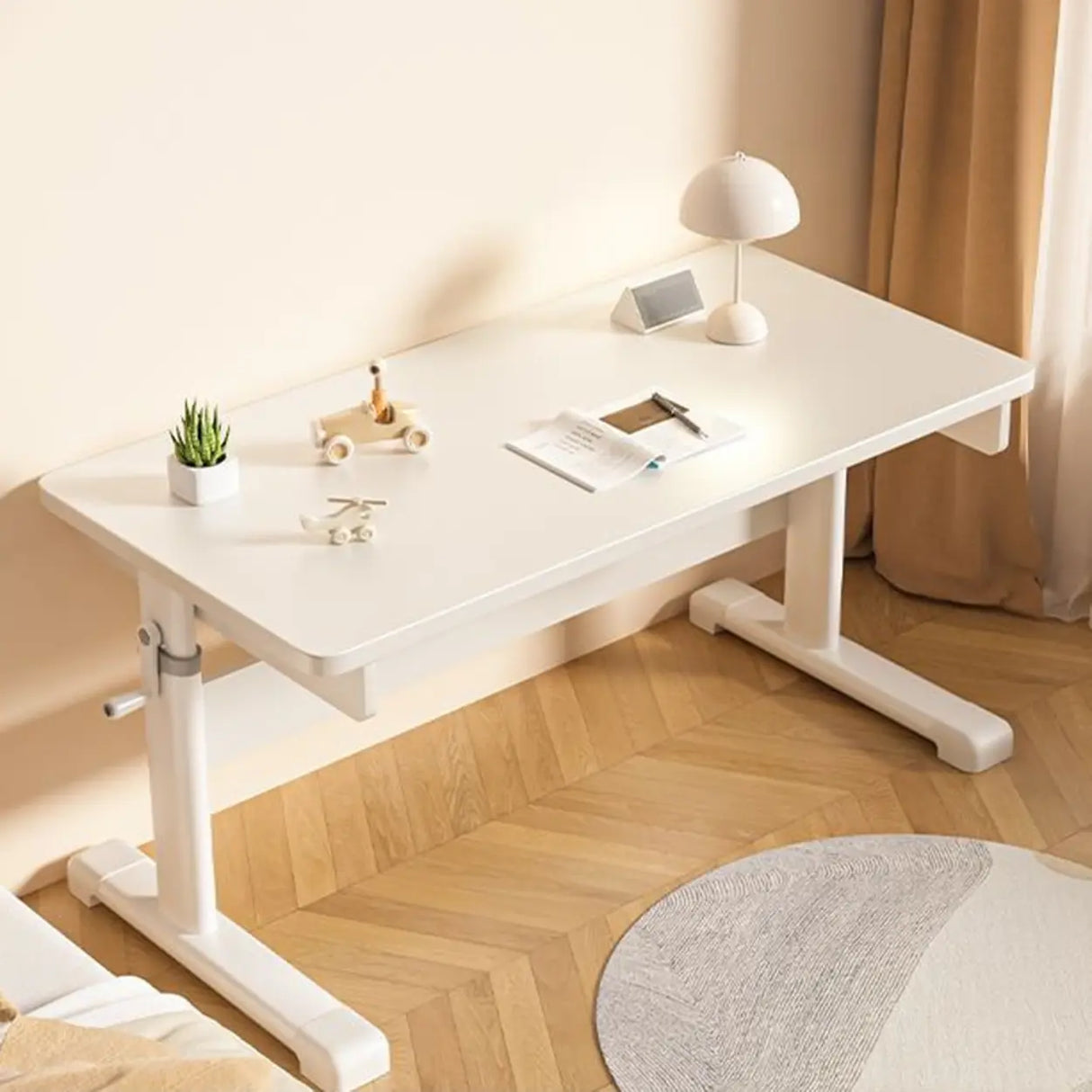 Adjustable Height White Metal Base Kids Desk with Hutch Image - 2